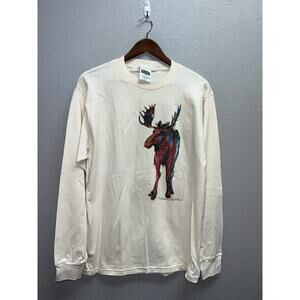 Vintage Moose Shirt Long Sleeve Art Artwork Gretchen Norwalk Animal Nature M